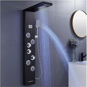 img 3 attached to ROVATE 6-In-1 LED Black Shower Panel Tower System With LCD Temperature Display, Multi-Function Black Shower Tower With 4 Powerful Body Jets And 3 Modes Handheld, Tub Spout, And Shower Massage Panel