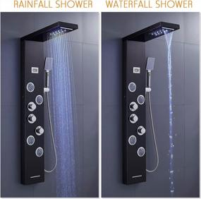 img 1 attached to ROVATE 6-In-1 LED Black Shower Panel Tower System With LCD Temperature Display, Multi-Function Black Shower Tower With 4 Powerful Body Jets And 3 Modes Handheld, Tub Spout, And Shower Massage Panel