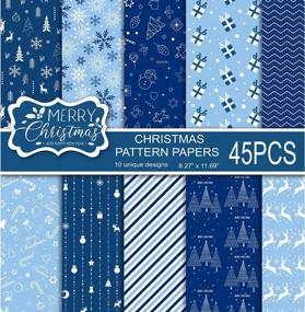 img 4 attached to MIAHART 45 Sheets Festive Merry Christmas Pattern Paper Set For Scrapbooking And Card Making - Double-Sided Designs In A4 Size Blue And White