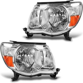 img 4 attached to DWVO Headlight Assembly: 2005-2011 Tacoma Replacement Chrome Housing with Amber Reflector - OE Style Pickup Truck Light