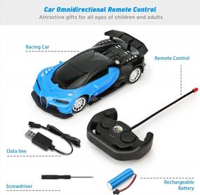 img 2 attached to Remote Control Car For Kids - 1/16 Scale Electric Racing, LED Lights Rechargeable High-Speed Hobby Toy Vehicle, RC Gifts Age 3-9 Boys Girls (Blue)