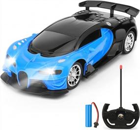img 4 attached to Remote Control Car For Kids - 1/16 Scale Electric Racing, LED Lights Rechargeable High-Speed Hobby Toy Vehicle, RC Gifts Age 3-9 Boys Girls (Blue)