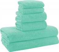 moonqueen ultra soft towel set-quick drying - 2 bath towels 2 hand towels 2 washcloths-microfiber coral velvet highly absorbent towel for bath fitness,bathroom,sports,yoga, travel(aqua green, 6 pcs) logo