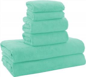 img 4 attached to MOONQUEEN Ultra Soft Towel Set-Quick Drying - 2 Bath Towels 2 Hand Towels 2 Washcloths-Microfiber Coral Velvet Highly Absorbent Towel For Bath Fitness,Bathroom,Sports,Yoga, Travel(Aqua Green, 6 Pcs)