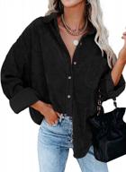 dokotoo ladies corduroy button-up blouses: oversized boyfriend style tops with long sleeves logo
