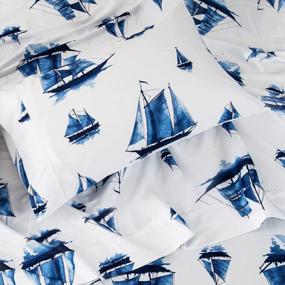 img 3 attached to Nautical Dreams Come True With DriftAway'S Harbor Sailboat Ocean Printed Bed Sheet Set - Navy Twin Set