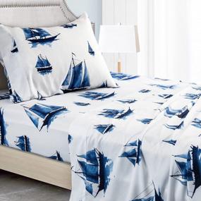 img 4 attached to Nautical Dreams Come True With DriftAway'S Harbor Sailboat Ocean Printed Bed Sheet Set - Navy Twin Set