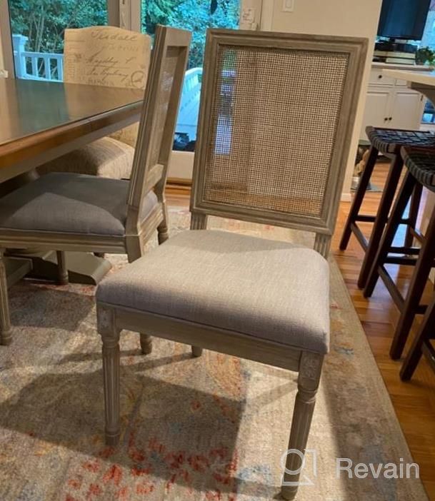 img 1 attached to Beige Fabric French Distressed Tufted Dining Room Chairs With Rectangle Rattan Back, Set Of 2 - Kmax Farmhouse Bedroom Kitchen review by Montez Parson