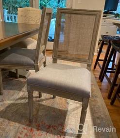img 4 attached to Beige Fabric French Distressed Tufted Dining Room Chairs With Rectangle Rattan Back, Set Of 2 - Kmax Farmhouse Bedroom Kitchen