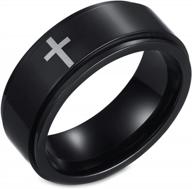 anxiety-relieving stainless steel spinner ring for men with custom cross engraving - anazoz promise ring logo