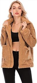 img 4 attached to YYW Women'S Plaid Fleece Coat: Lapel Shearling Shaggy Jacket With Fluffy Overcoat For Comfort And Style