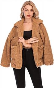 img 3 attached to YYW Women'S Plaid Fleece Coat: Lapel Shearling Shaggy Jacket With Fluffy Overcoat For Comfort And Style