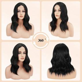 img 3 attached to FESHFEN 16-Inch Short Black Wavy Lace Front Synthetic Wig With Middle Parting For Women - Perfect For Cosplay, Halloween, Daily Wear, And Parties