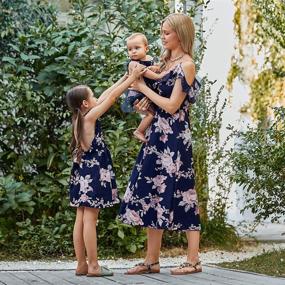 img 2 attached to Floral Print Cold Shoulder Mommy And Me Dresses With Ruffle And Backless Design For Summer Beach Midi Dress By PopReal