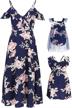 floral print cold shoulder mommy and me dresses with ruffle and backless design for summer beach midi dress by popreal logo