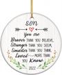 vilight congratulation and graduation gift for son 2022 - motivational and inspirational quotes keepsake from mom and dad – you are braver than you believe christmas ornament with tag - 2.75 inch logo