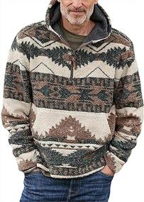 img 4 attached to 👕 Chouyatou Men's Tribal Aztec Print 1/4 Zip Sherpa Pullover Hoodie with Fuzzy Texture