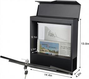 img 1 attached to Черный настенный почтовый ящик Decaller с замком - стильный и безопасный большой почтовый ящик для наружного использования, 14,4 x 13 x 4,2