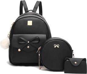 img 4 attached to 🎀 Bowknot 3-in-1 Set: Fashionable Backpack, Rucksack, and Shoulder Women's Handbags with Wallets