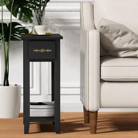 img 1 attached to Black ChooChoo Narrow End Table With Storage, Small Living Room Side Table Nightstand For Bedroom