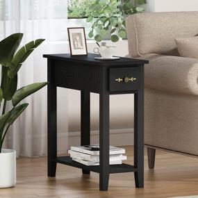 img 4 attached to Black ChooChoo Narrow End Table With Storage, Small Living Room Side Table Nightstand For Bedroom
