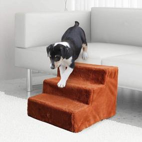 img 4 attached to Brown Portable 3-Step Dog Stairs For Small Dogs And Cats, Indoor Pet Steps For Beds & Couches - Assemble Easily