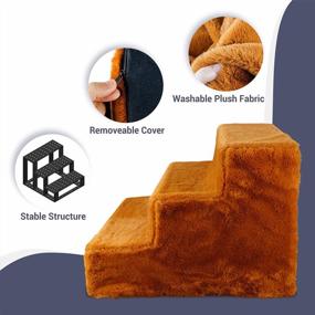 img 3 attached to Brown Portable 3-Step Dog Stairs For Small Dogs And Cats, Indoor Pet Steps For Beds & Couches - Assemble Easily
