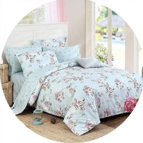 img 4 attached to FADFAY Farmhouse Floral 7-Piece Cotton Bedding Set For Cal King - Hydrangea Design With Super Soft Duvet Cover, Sheets, And Pillowcases