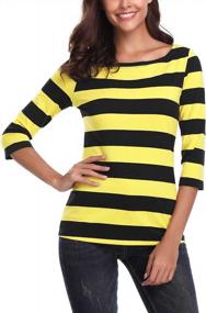img 3 attached to FENSACE Women'S 3/4 Sleeve Striped Round Neck T-Shirt