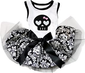 img 2 attached to Stylish And Chic Petitebella Black Skull Face Dog Dress - Perfect For Puppies And Small Dogs (White/Damask, Medium)
