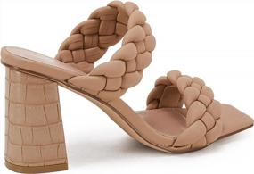 img 2 attached to Women'S Braided Block Heel Sandals Open Toe Backless Strappy Slip On Slide Shoes