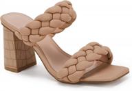 women's braided block heel sandals open toe backless strappy slip on slide shoes logo