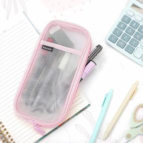 img 1 attached to Organize Your Stationary With The MROCO Grid Mesh Pencil Case In Pink
