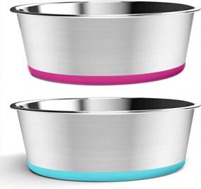 img 4 attached to Non-Skid Stainless Steel Dog Bowls With Rubber Base - Deep Food And Water Dishes For Small, Medium, And Large Dogs And Cats In Blue And Rose Red By WEDAWN