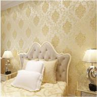 qihang european style 3d damask pearl powder non-woven wallpaper roll - beige color 5.3㎡ logo