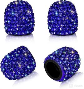 img 4 attached to SAVORI Dark Blue Crystal Rhinestone Valve Stem Caps - 4 Pack Chrome Universal Car Tire Valve Caps, Gorgeous Dustproof Bling Car Accessories