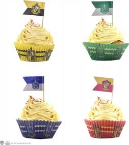 img 2 attached to Cinereplicas - Muffin/Cupcake Boxes (X 96) + Harry Potter Flags (X 96) - Warner Bros Licensed Product - 24 Boxes And Flags Per House - Edible Ink