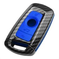 🔑 tangsen smart key fob case compatible with bmw 1 3 4 5 6 7 series gt3 gt5 m5 m6 x3 x4 3 4 button keyless entry remote - personalized protective cover with carbon fiber pattern - blue silicone logo