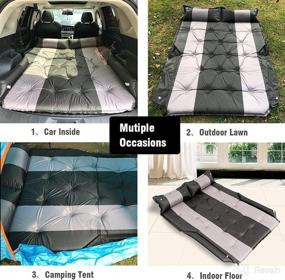 img 3 attached to Portable Self-Inflatable Car Air Mattress: Camping Sleeping Bed, SUV Trunk Pad – Twin/Queen Size, Black & Grey, with Built-in Pillows