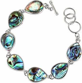 img 4 attached to SUNYIK Natural Abalone Shell Bracelet For Women And Man, Adjustable Link Bangle For Unisex, Assorted Shapes