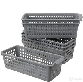 img 4 attached to 📦 Efficient Organization with Doryh Long Plastic Basket Trays, Slim Pencil Organizer Grey, 6-Pack