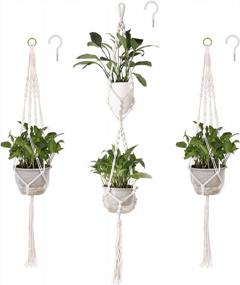 img 4 attached to Set Of 3 ACVCY Macrame Plant Hangers With Hooks - Indoor Outdoor Hanging Planters For Flower Pot Decorations - Perfect Gift For Home Decor