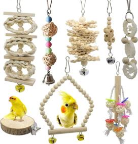 img 4 attached to 🐦 Deloky 8 Packs of Bird Parrot Swing Chewing Toys - Natural Wood Bird Climbing Hanging Cage Toys Ideal for Small Parakeets, Cockatiels, Conures, Finches, Budgie, Macaws, Parrots, Love Birds - Enhance Your Bird's Enrichment and Playtime!