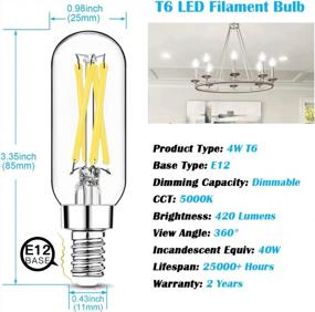 img 3 attached to 12 Pack Dimmable T6 LED Bulbs, 4W E12 Candelabra Edison Bulb For Chandelier Ceiling Fan 5000K Daylight White AC120V 420LM Clear