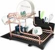 2-tier aluminum sink dish drainer drying rack with utensil holder, cup hanger for kitchen countertop - tbmax never rust gold logo