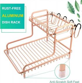 img 3 attached to 2-Tier Aluminum Sink Dish Drainer Drying Rack With Utensil Holder, Cup Hanger For Kitchen Countertop - TBMax Never Rust Gold