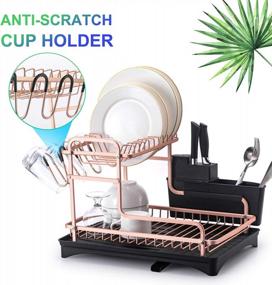 img 2 attached to 2-Tier Aluminum Sink Dish Drainer Drying Rack With Utensil Holder, Cup Hanger For Kitchen Countertop - TBMax Never Rust Gold