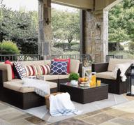 6 piece outdoor patio sectional sofa set with cushions and table - flamaker beige collection logo