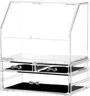 cq acrylic cosmetic storage drawers - set of 2 clear stackable cases for bathroom countertop organization, makeup, and dust/water-proof display logo