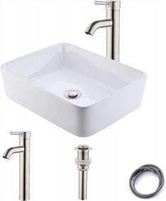 img 4 attached to Rectangular Vessel Sink And Brushed Nickel Faucet Combo - KES Bathroom Above Counter Sink With Matching Metal Pop Up Drain, 19"×14.6", BVS110-C2